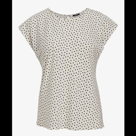 NWT Express Satin Polka Dot Crew Neck Gramercy Tee, XS - Picture 1 of 8
